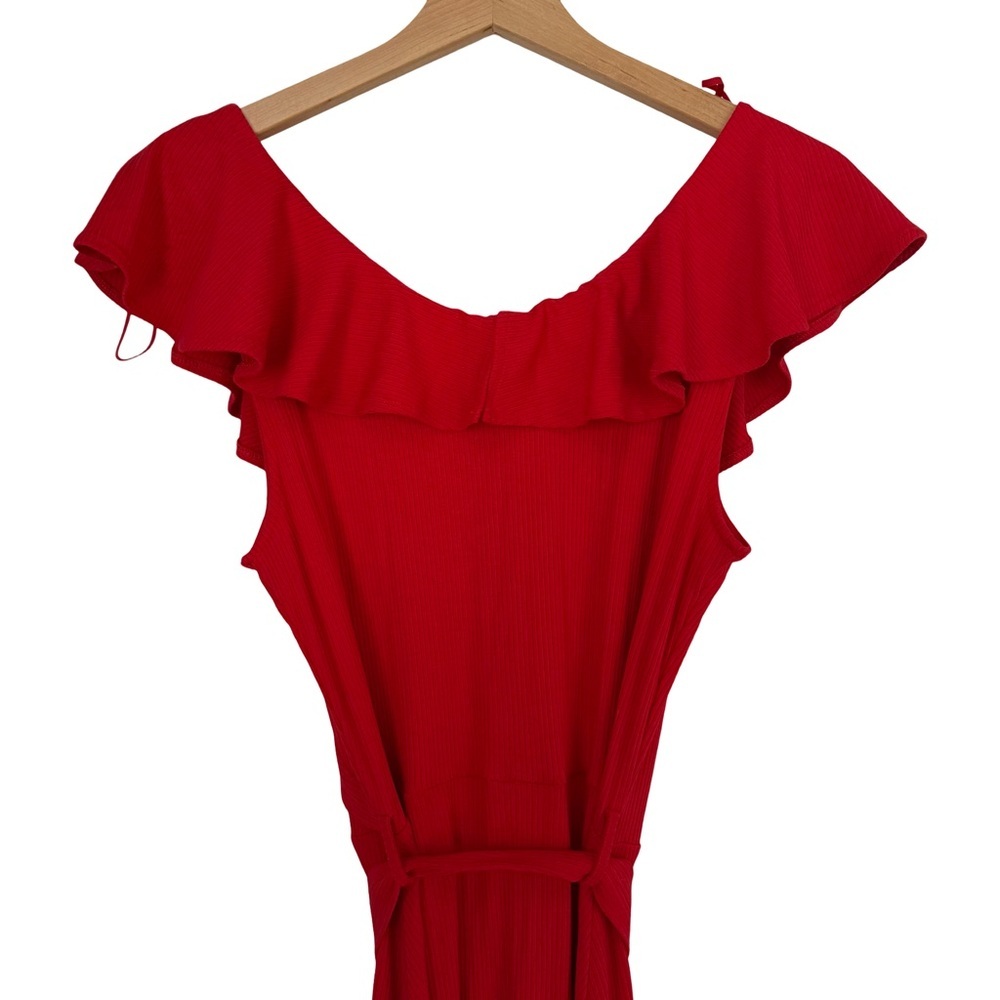 & OTHER STORIES Ruffle Neck Midi Red Dress Size M - Picture 7 of 8